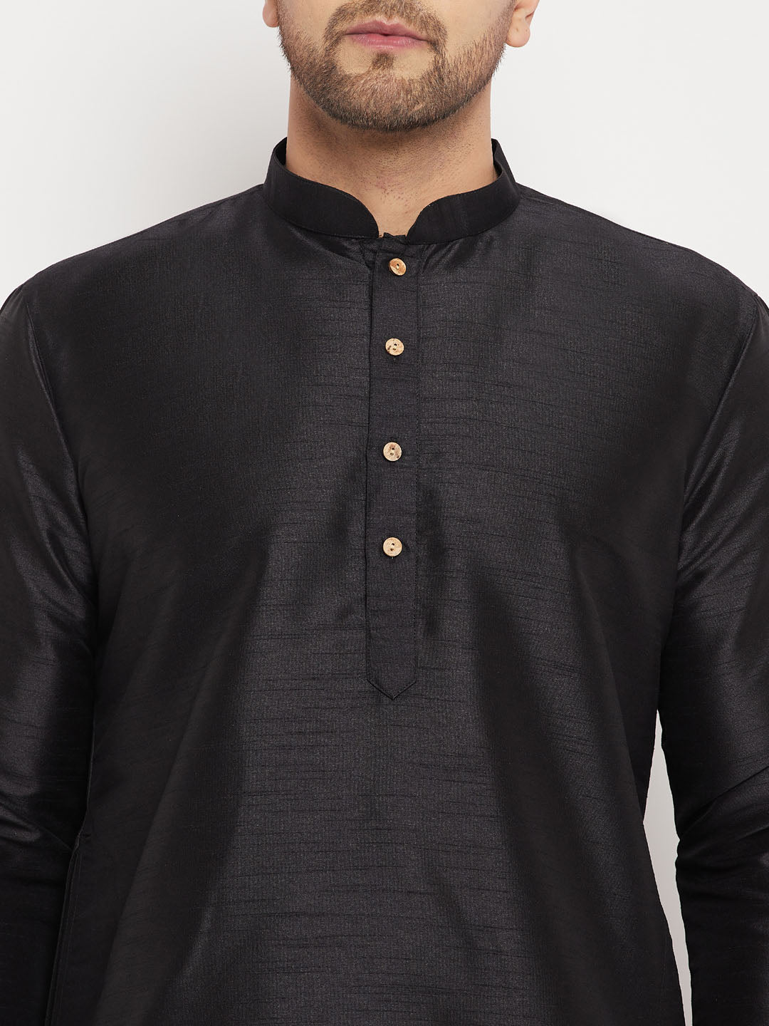 VM BY VASTRAMAY Men's Black Cotton Silk Blend Kurta