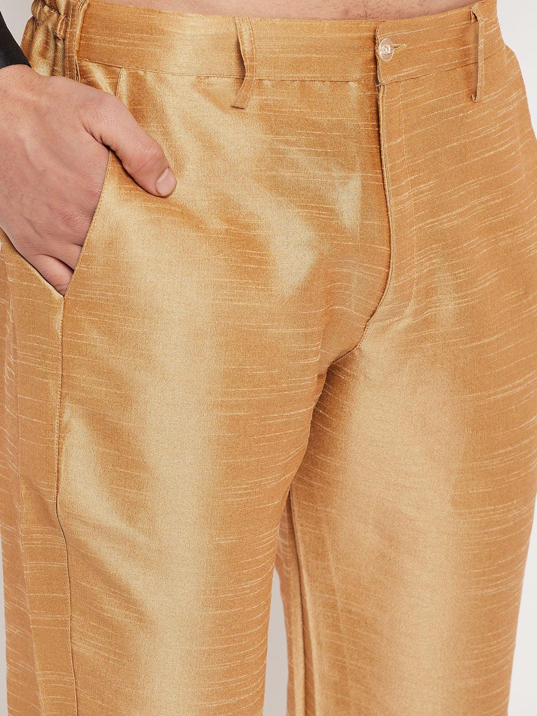 Men's Black Silk Blend Kurta And Rose Gold Pant Style Pyjama Set