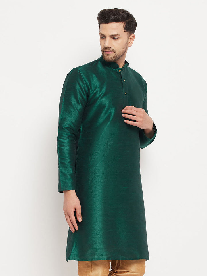 VM BY VASTRAMAY Men's Green Cotton Silk Blend Kurta