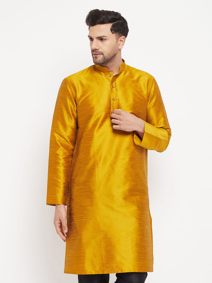 VM BY VASTRAMAY Men's Mustard Cotton Silk Blend Kurta