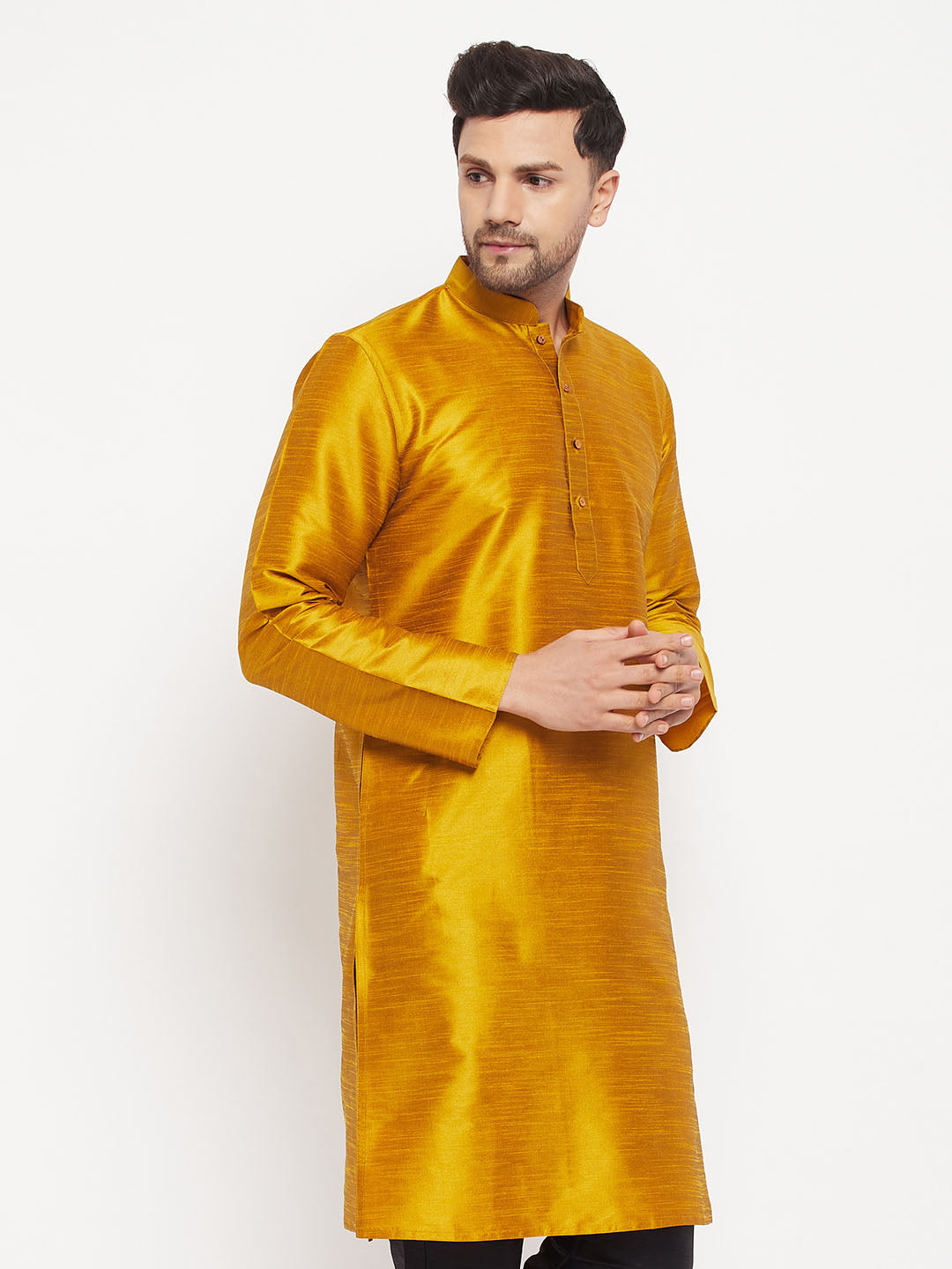 VM BY VASTRAMAY Men's Mustard Cotton Silk Blend Kurta