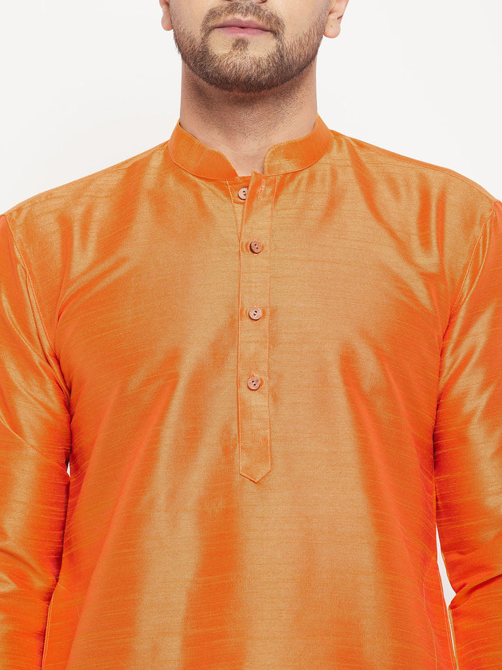 VM BY VASTRAMAY Men's Orange Cotton Silk Blend Kurta