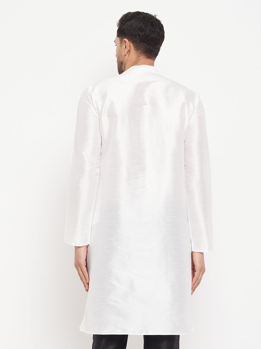 VM BY VASTRAMAY Men's White Cotton Silk Blend Kurta