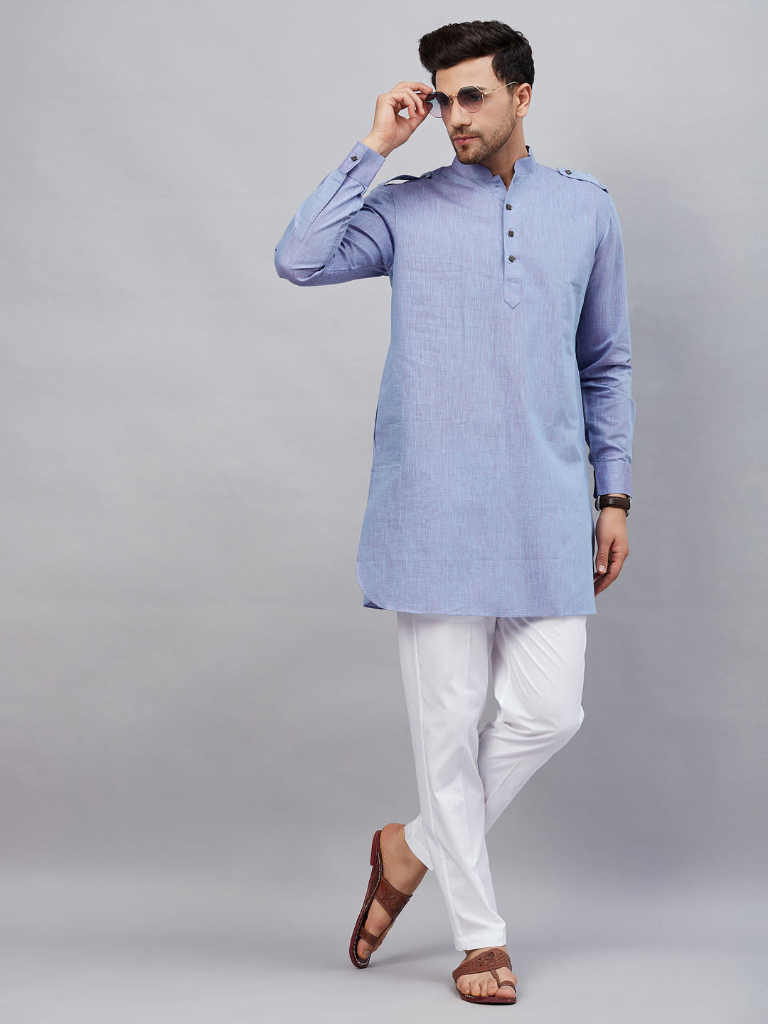  Elegant and stylish VM By VASTRAMAY Men's Blue Cotton Blend Kurta Set