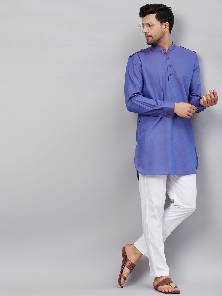 VM By VASTRAMAY Men's Purple Cotton Blend Kurta and White Pant Set - Traditional Indian ethnic wear for men, perfect for special occasions and festivities