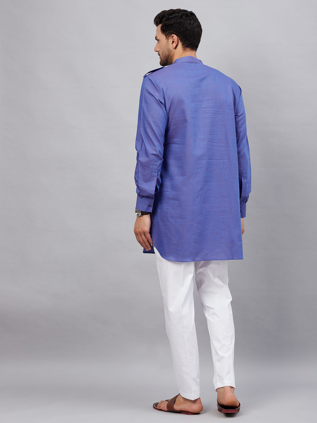 VM By VASTRAMAY Men's Purple Cotton Blend Kurta and White Pant Set