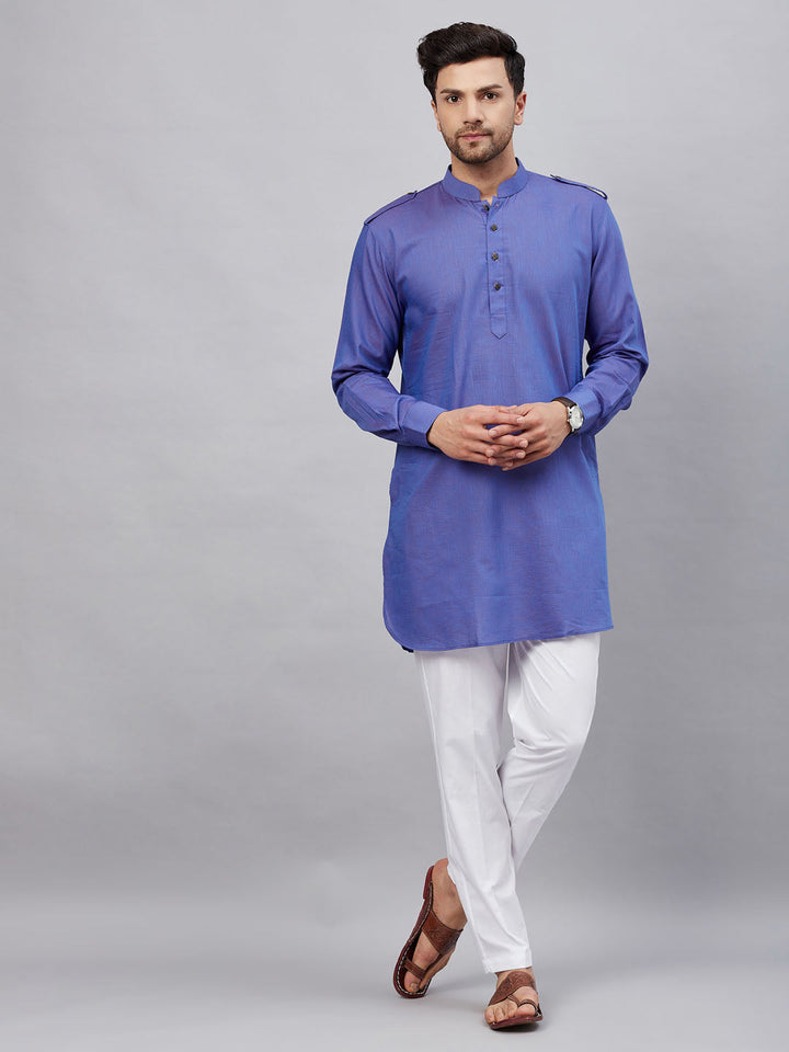 VM By VASTRAMAY Men's Purple Cotton Blend Kurta and White Pant Set, traditional Indian ethnic wear for men, comfortable and stylish outfit