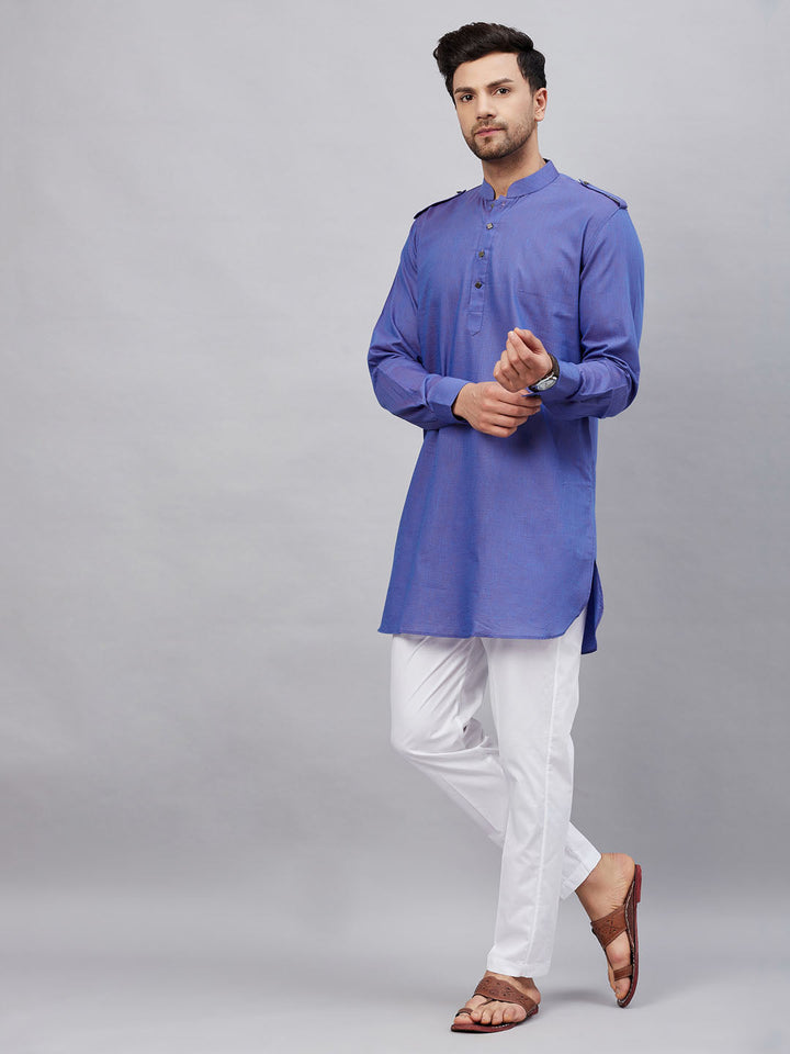 Stylish and comfortable VM By VASTRAMAY Men's Purple Cotton Blend Kurta and White Pant Set for a traditional and elegant look