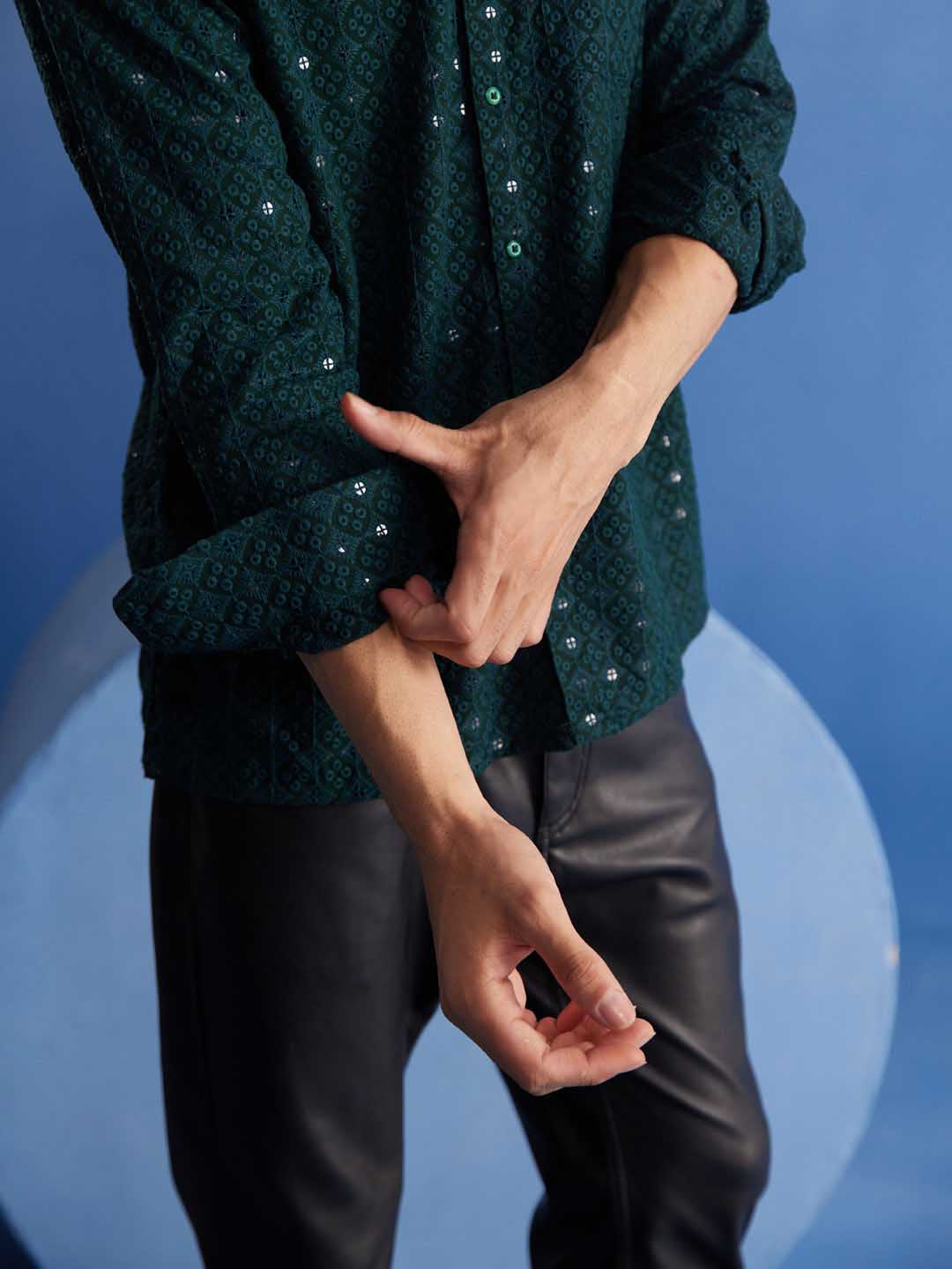  Stylish and versatile, the VM By VASTRAMAY Men's Green Rayon Shirt is perfect for both casual and formal occasions