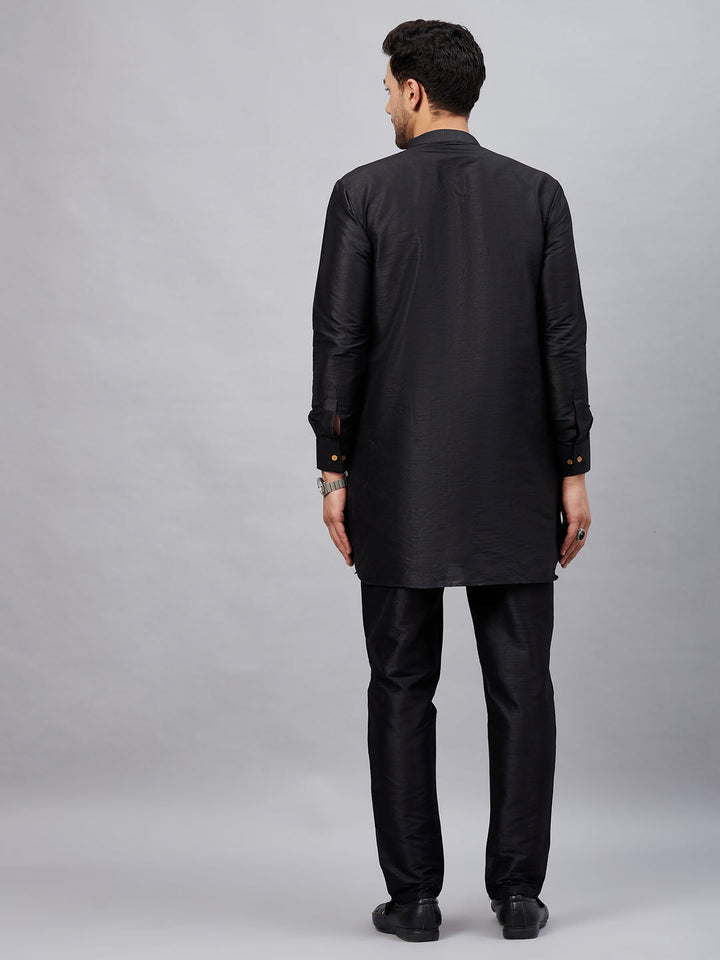  Stylish men's black silk blend kurta with matching pants 