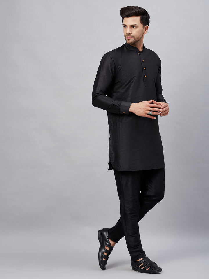  Elegant and comfortable men's black silk blend kurta pant set 