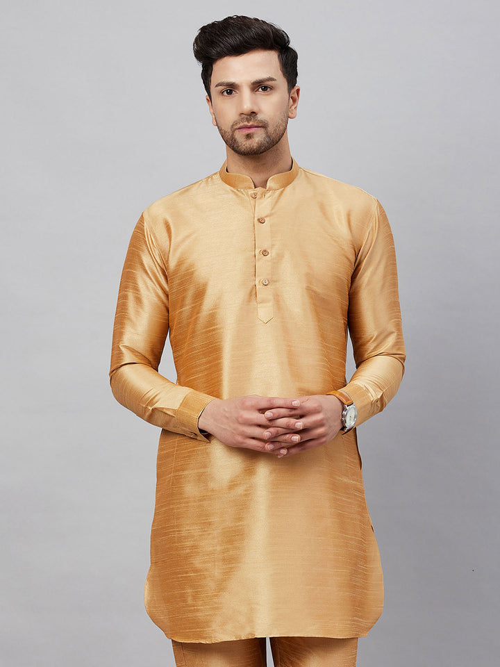 VM By VASTRAMAY Men's Rose Gold Silk Blend Curved Kurta