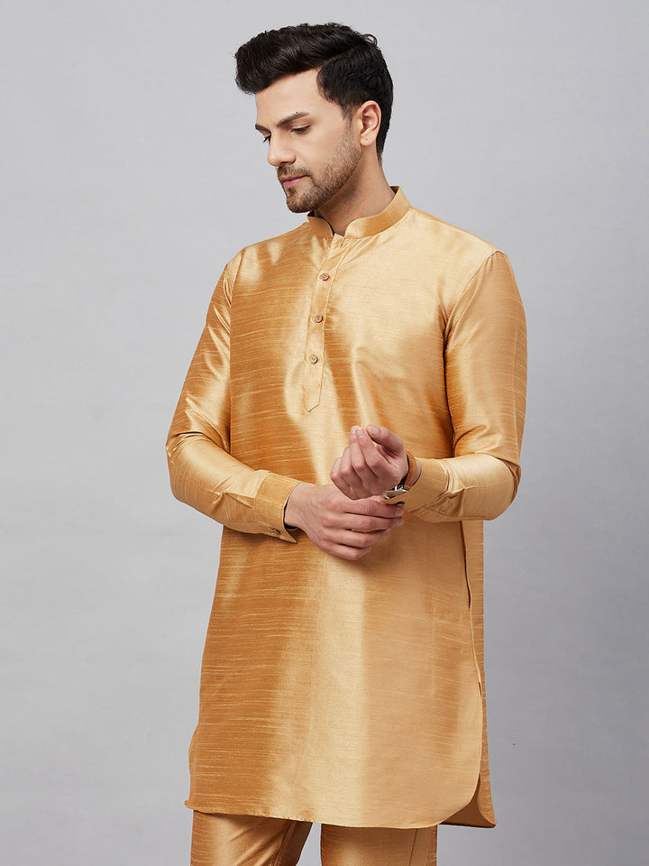 VM By VASTRAMAY Men's Rose Gold Silk Blend Curved Kurta