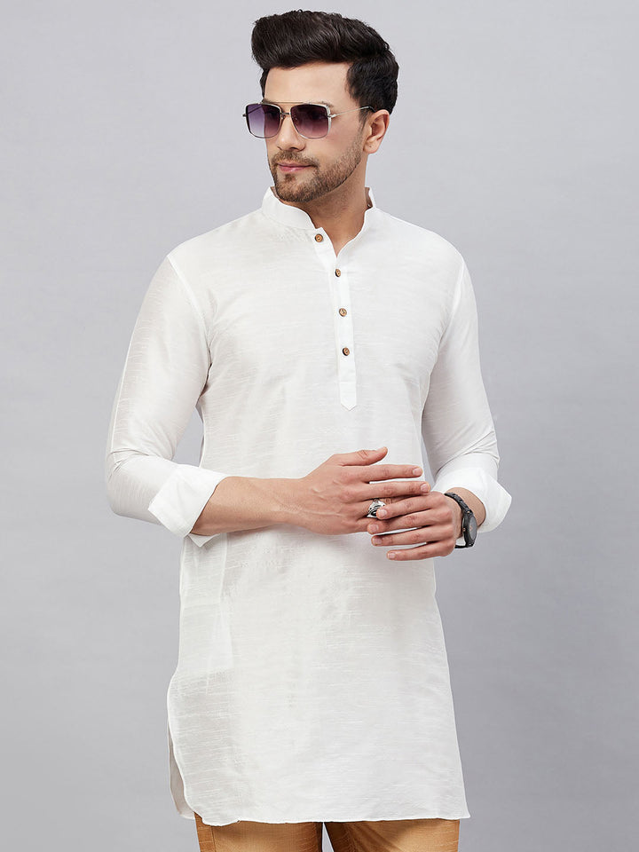 VM By VASTRAMAY Men's White Silk Blend Curved Kurta