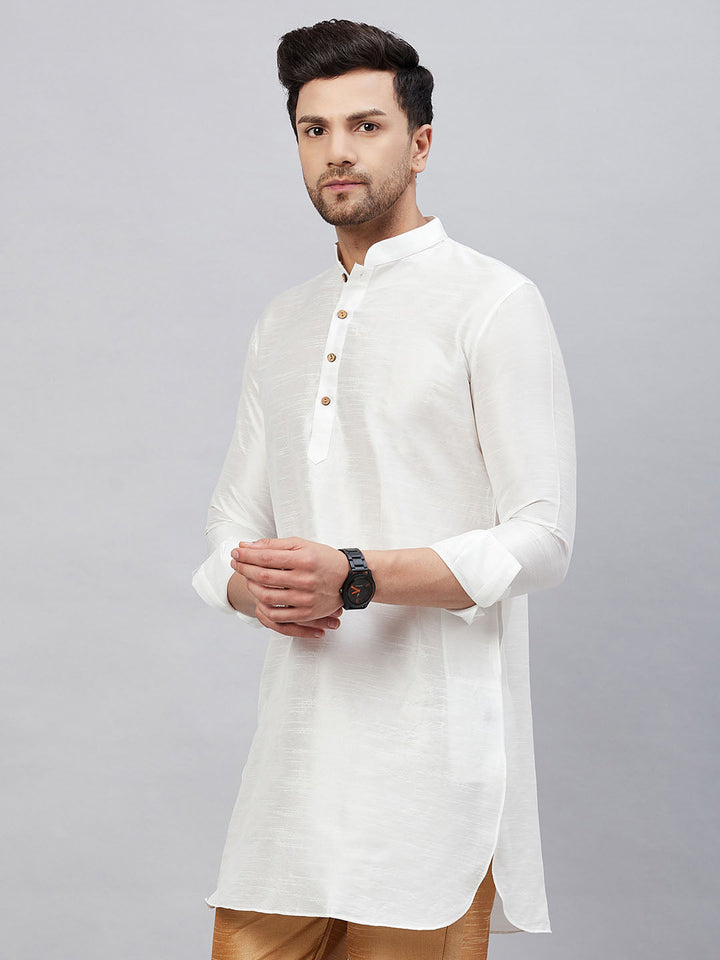 VM By VASTRAMAY Men's White Silk Blend Curved Kurta