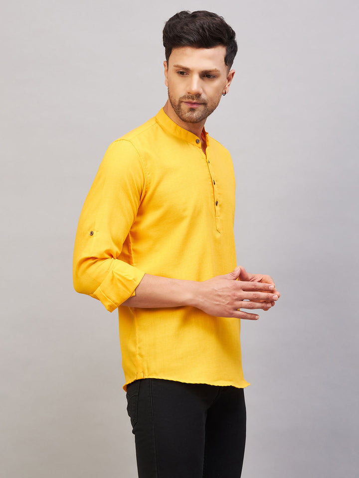 VM BY VASTRAMAY Men's Mustard Short Cotton Kurta