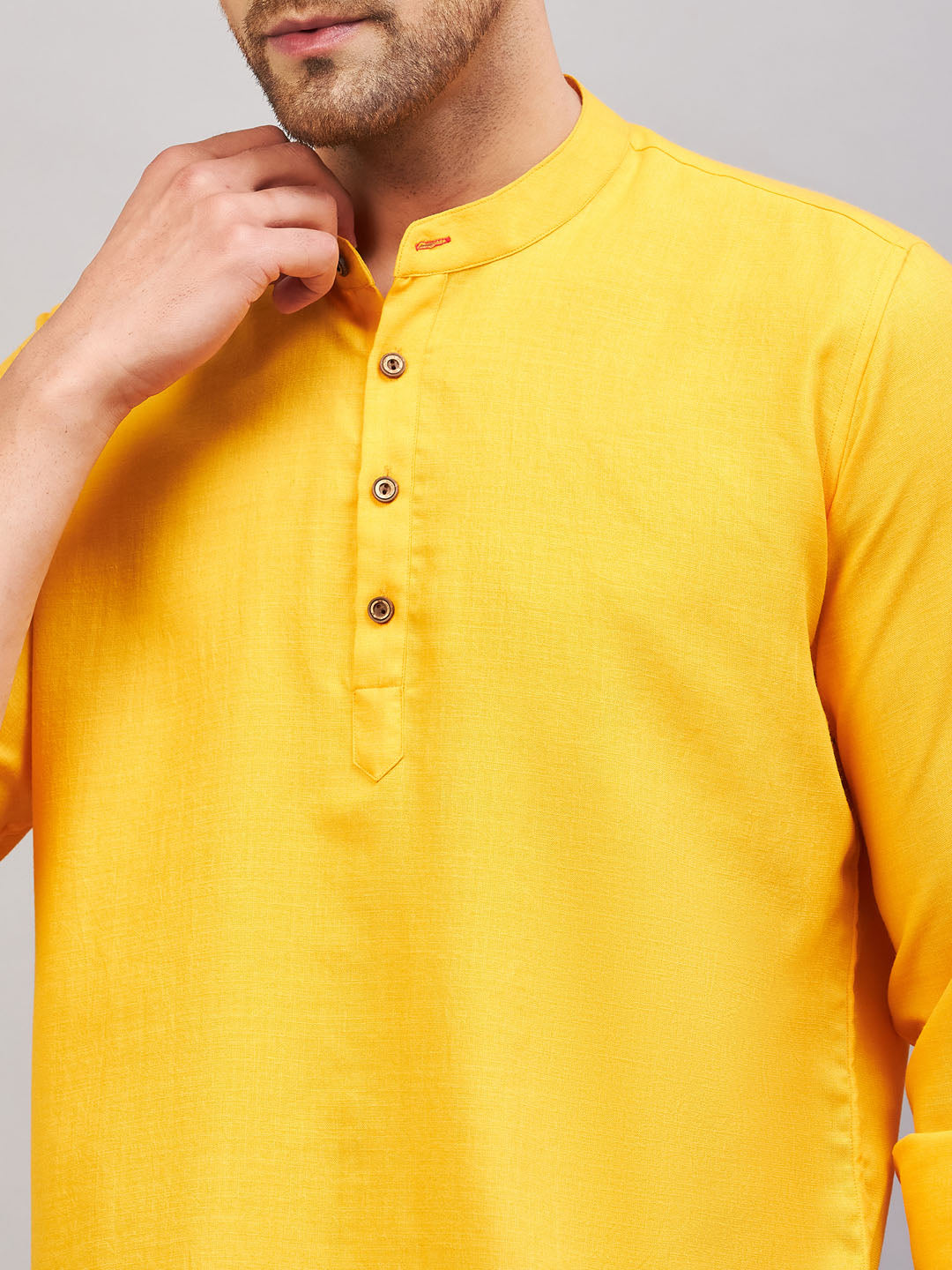 VM BY VASTRAMAY Men's Mustard Short Cotton Kurta