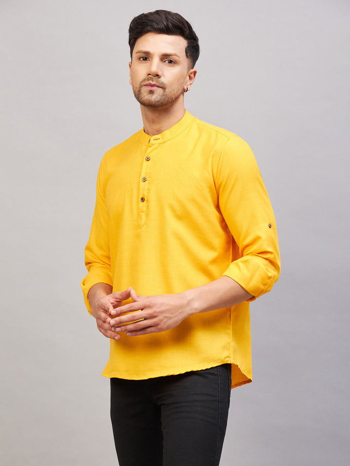 VM BY VASTRAMAY Men's Mustard Short Cotton Kurta