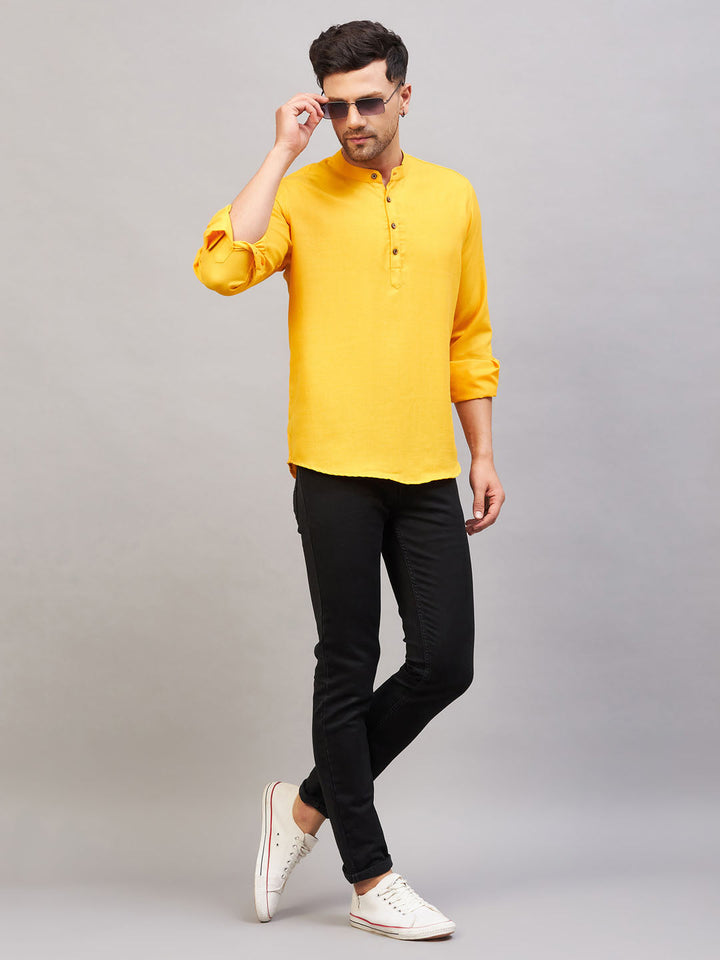 VM BY VASTRAMAY Men's Mustard Short Cotton Kurta