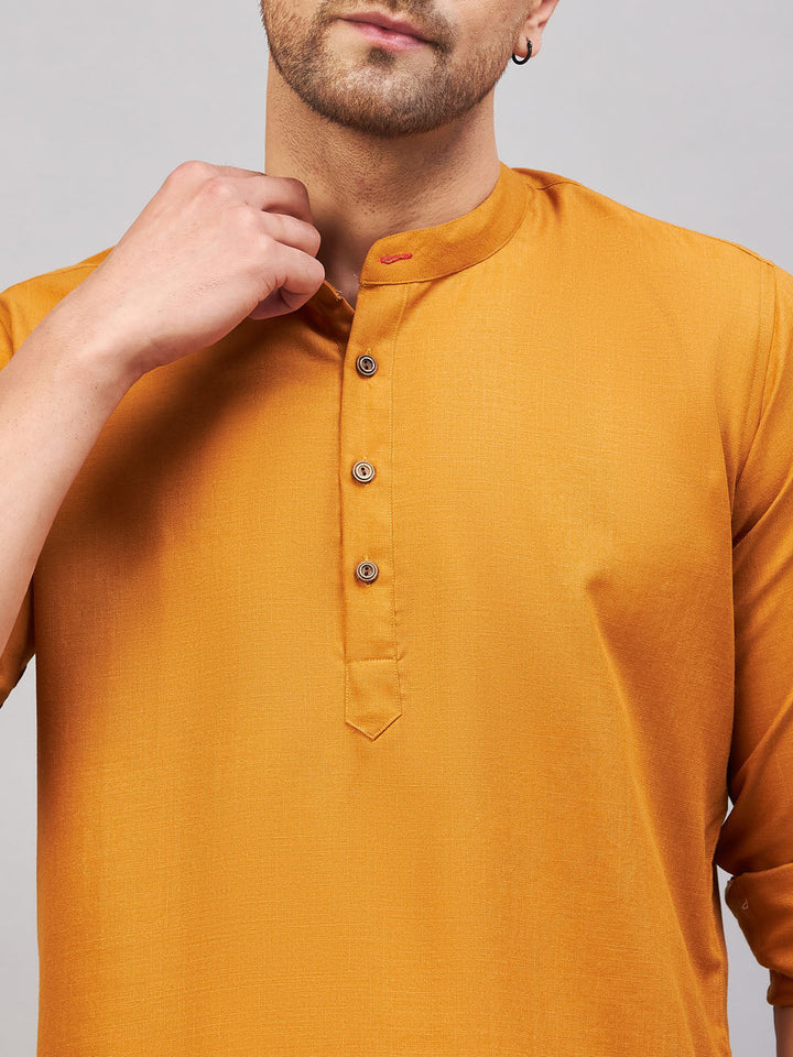 VM BY VASTRAMAY Men's Rust Short Cotton Kurta