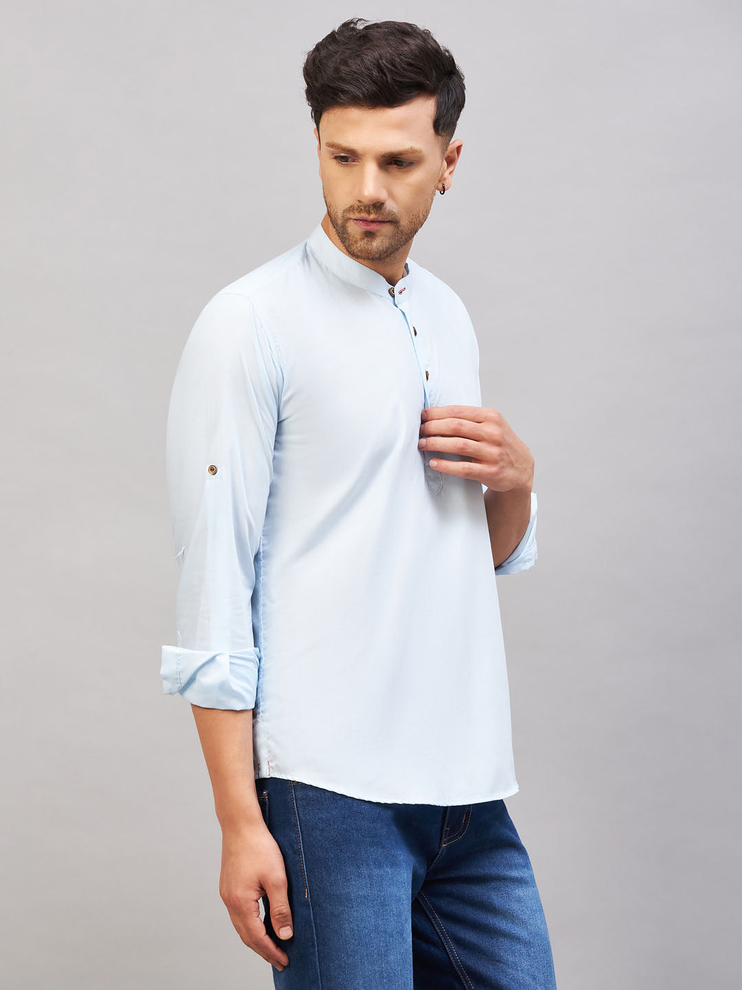 Men's Aqua Short Cotton Kurta