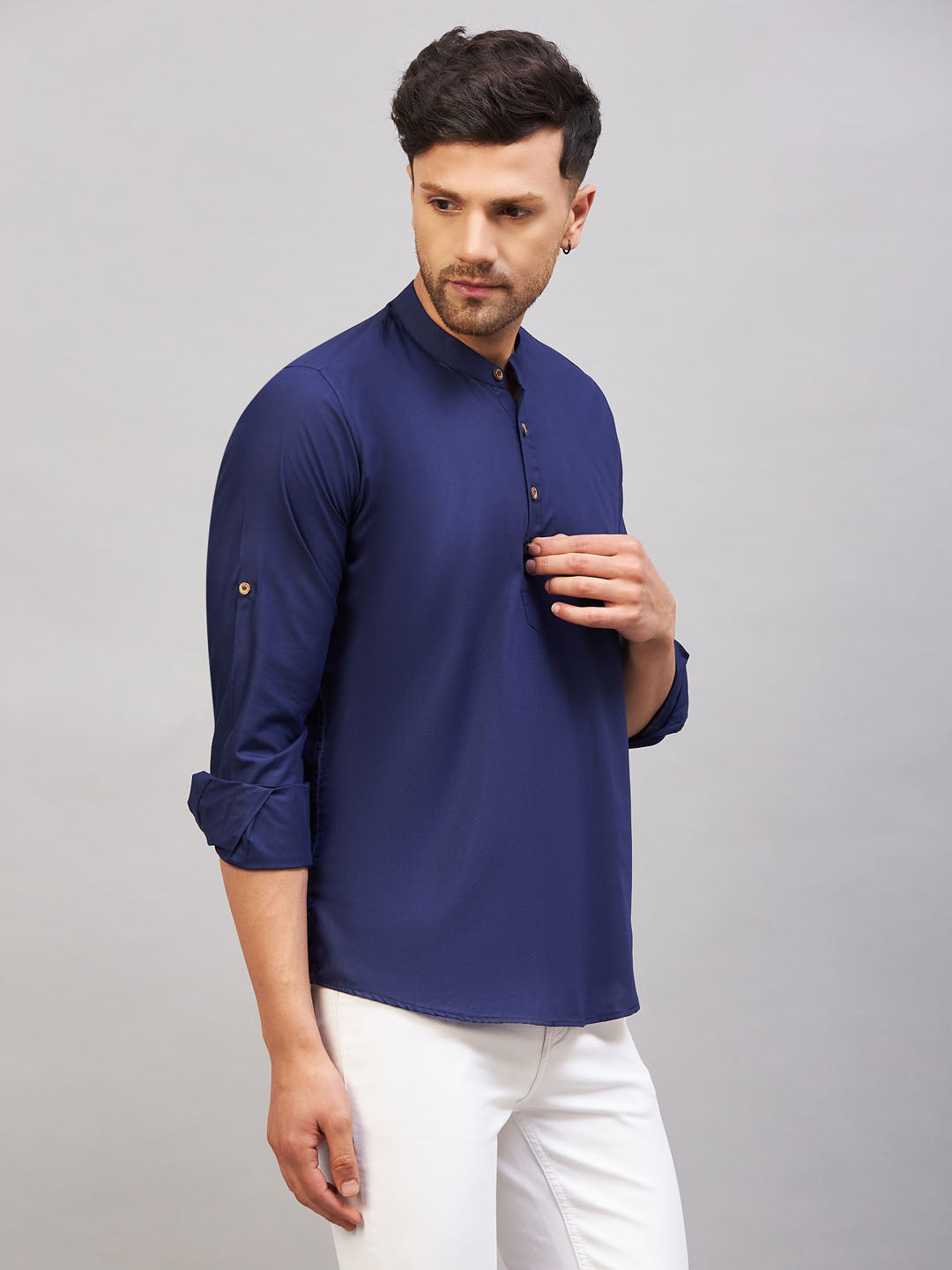 Men's Blue Short Cotton Kurta