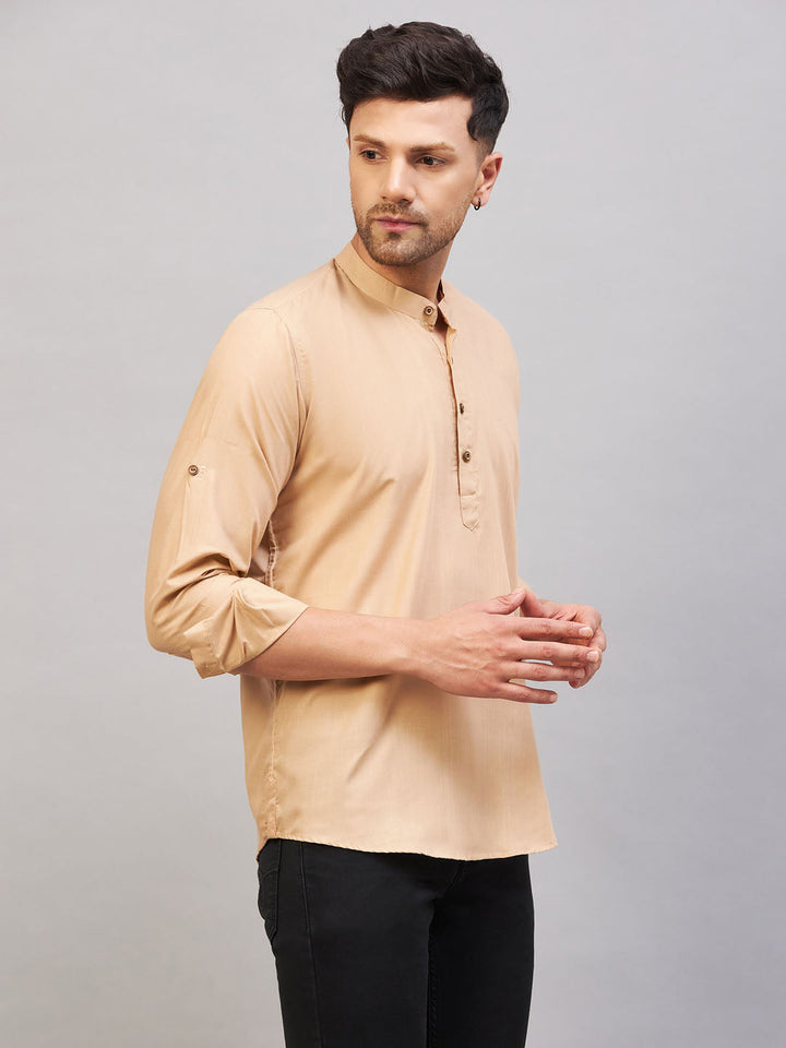 VM BY VASTRAMAY Men's Chiku Brown Short Cotton Kurta