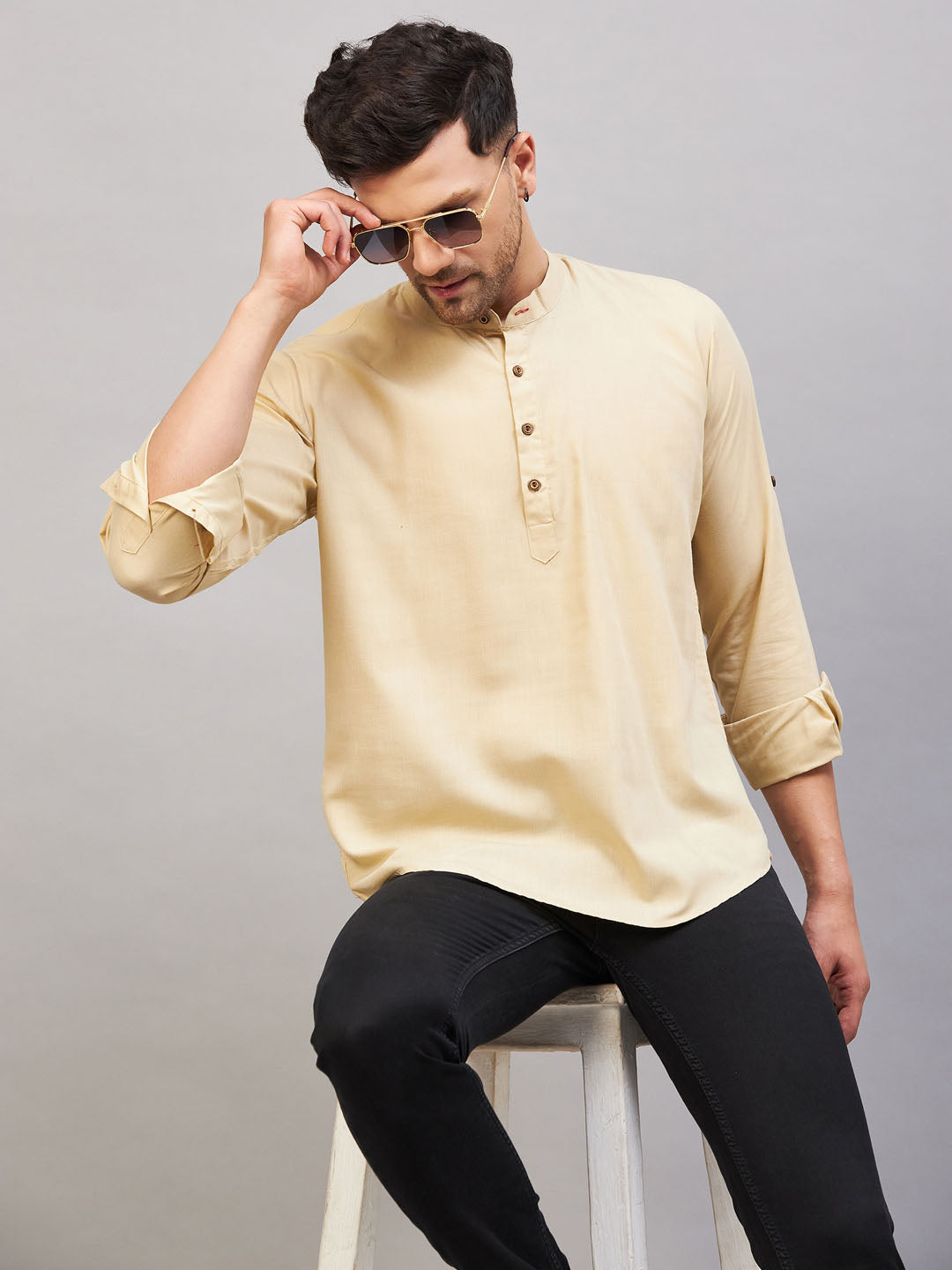 Men's Cream Short Cotton Kurta