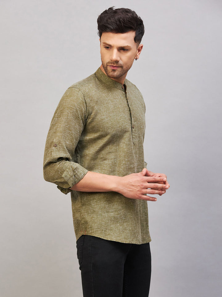 VM BY VASTRAMAY Men's Green Short Cotton Kurta