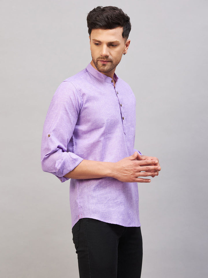 VM BY VASTRAMAY Men's Purple Short Cotton Kurta with traditional Indian design