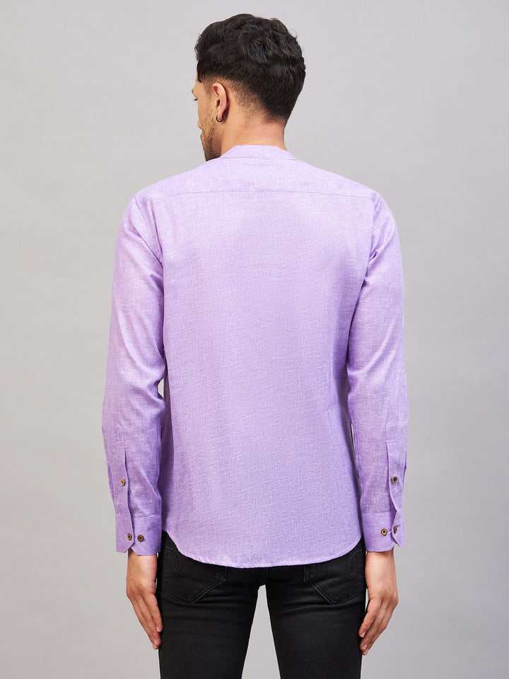  Side view of the Purple Short Cotton Kurta showing the straight fit and side slits for easy movement