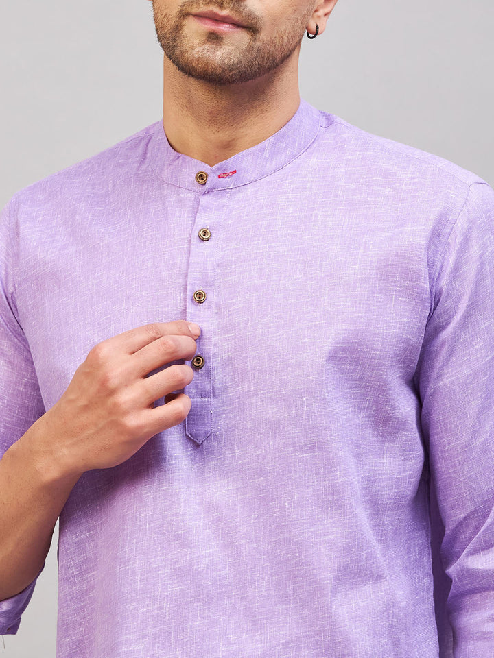 VM BY VASTRAMAY Men's Purple Short Cotton Kurta