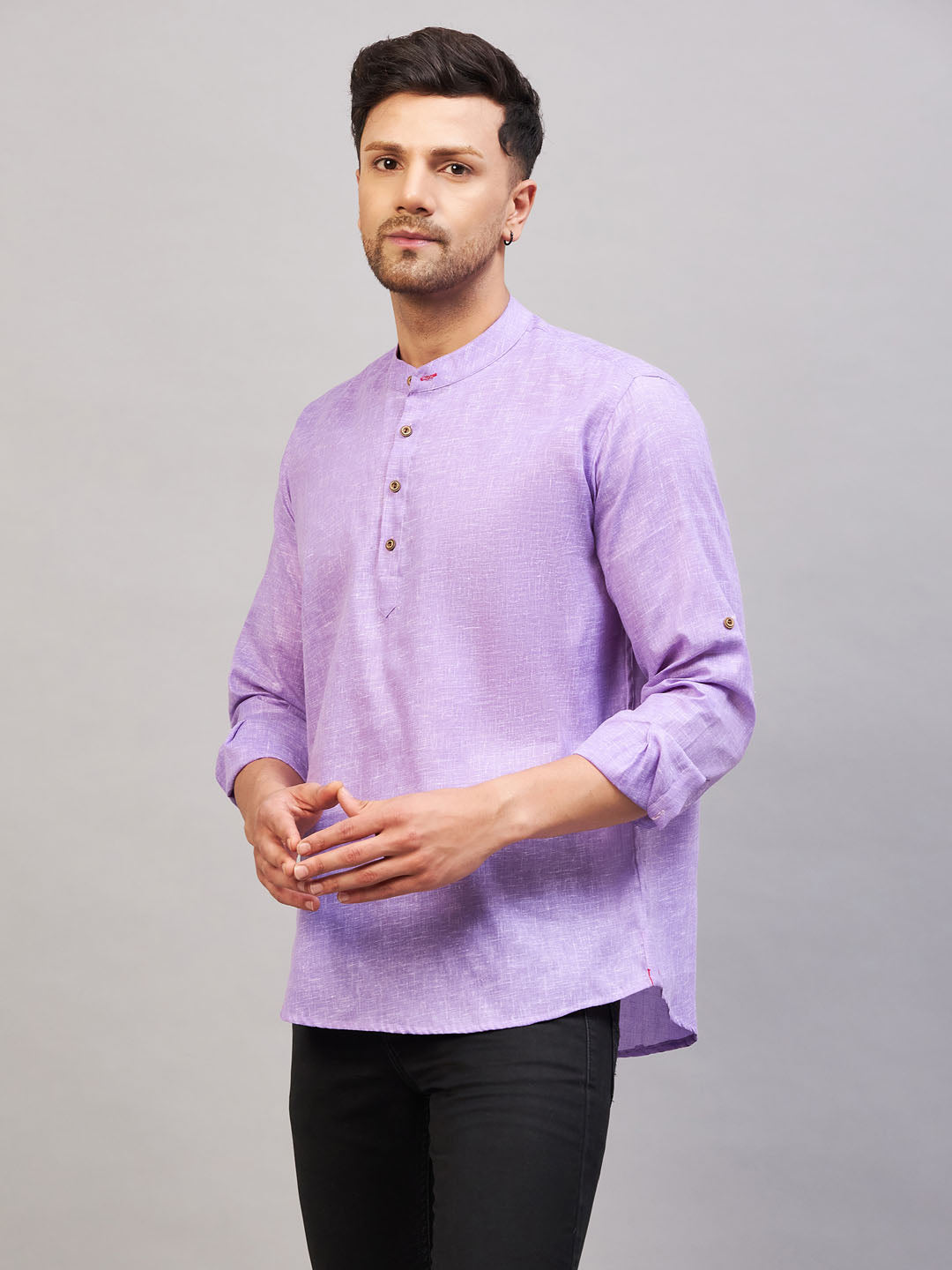  Traditional Indian kurta for men in rich purple color with full sleeves