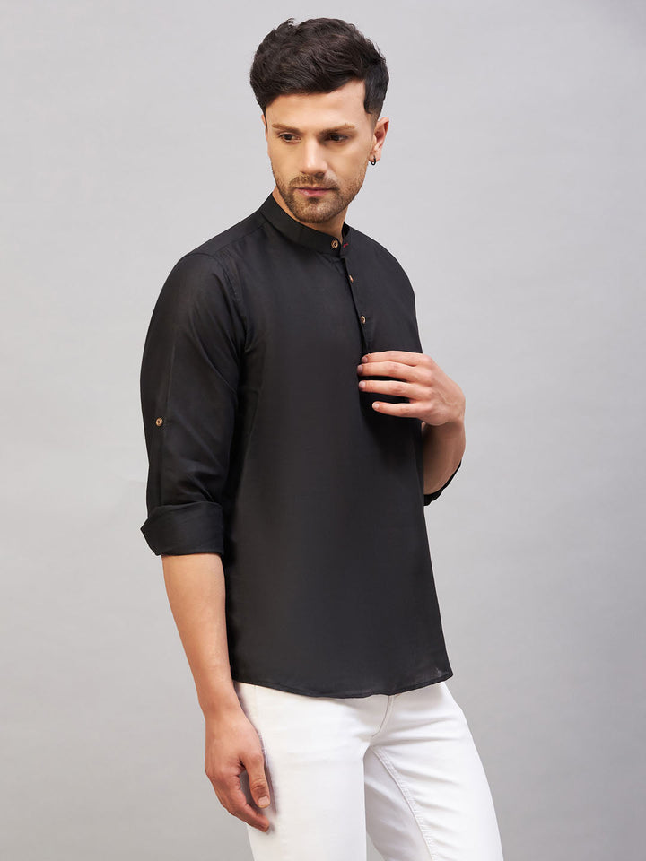  Elegant and comfortable black short kurta for men with side slits