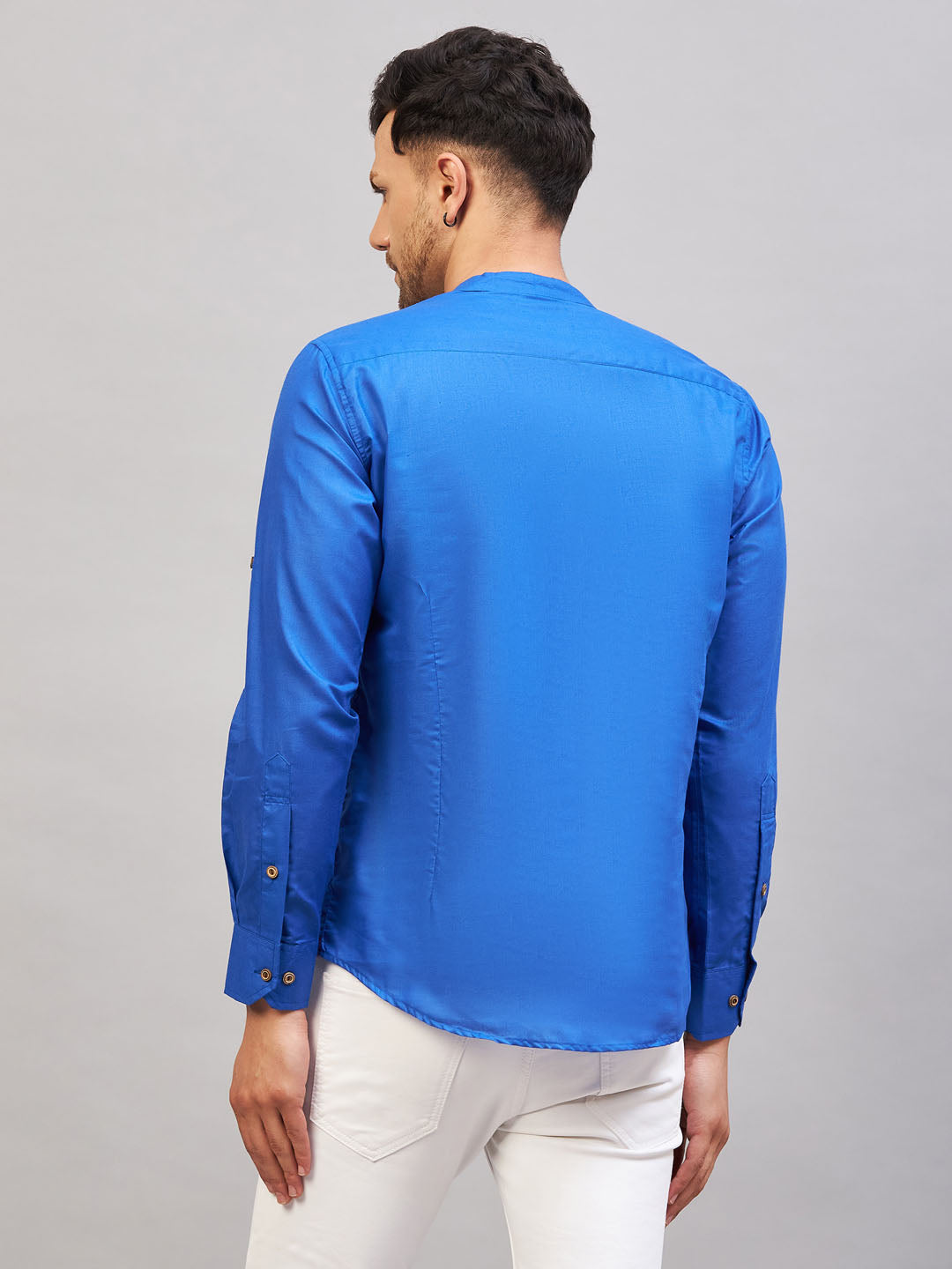  Elegant Blue Cotton Kurta for Men with Contrasting White Stitching