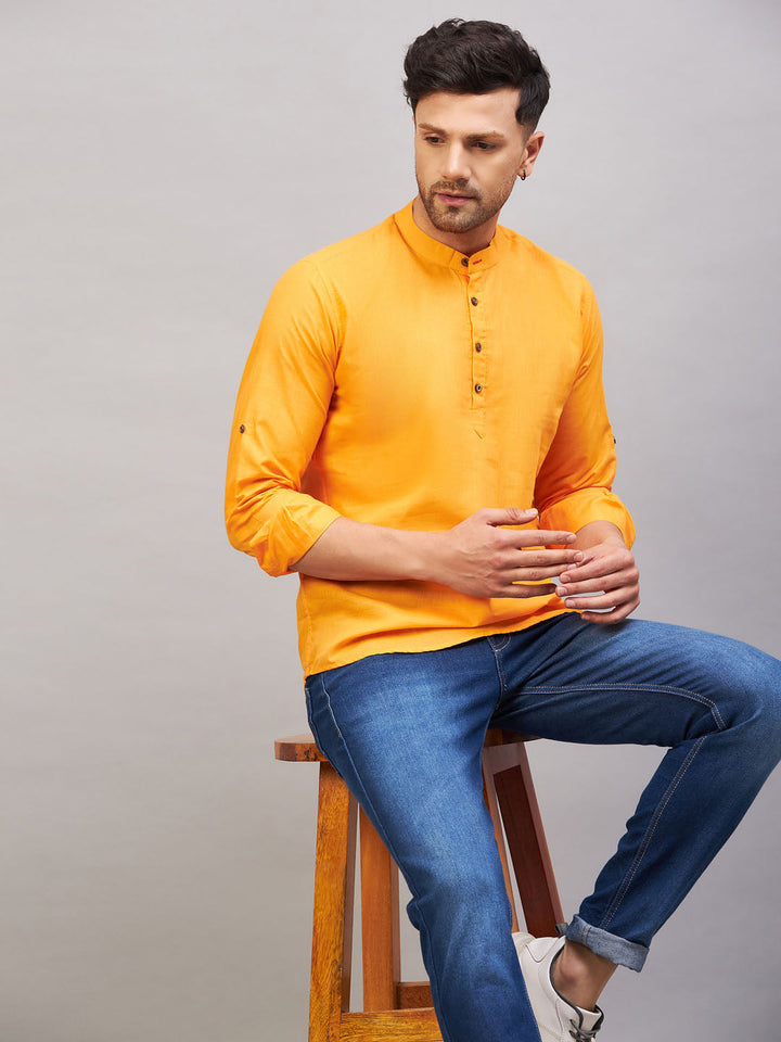 VM BY VASTRAMAY Men's Orange Short Cotton Kurta