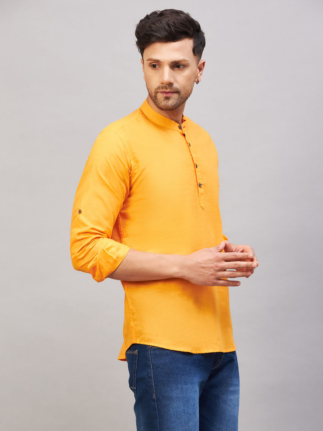 VM BY VASTRAMAY Men's Orange Short Cotton Kurta