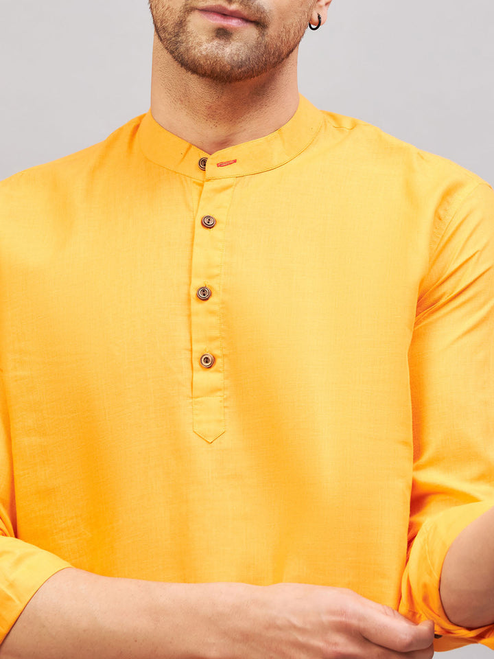 VM BY VASTRAMAY Men's Orange Short Cotton Kurta