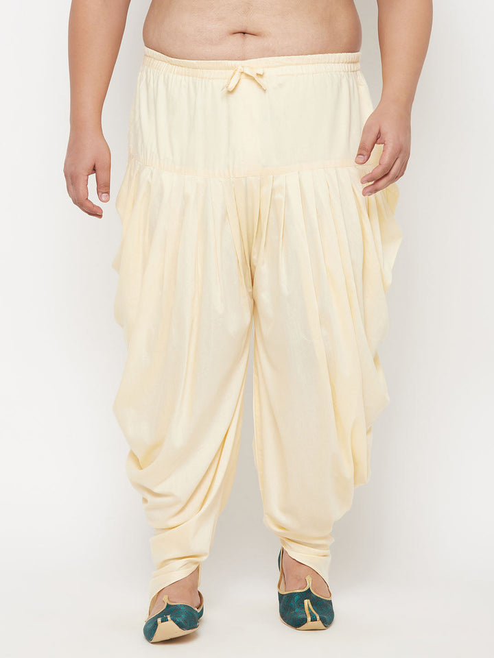 VASTRAMAY Men's PLUS Size Gold Solid Cowl Dhoti Pants - Stylish and comfortable traditional Indian men's pants in a plus size, perfect for formal or casual wear