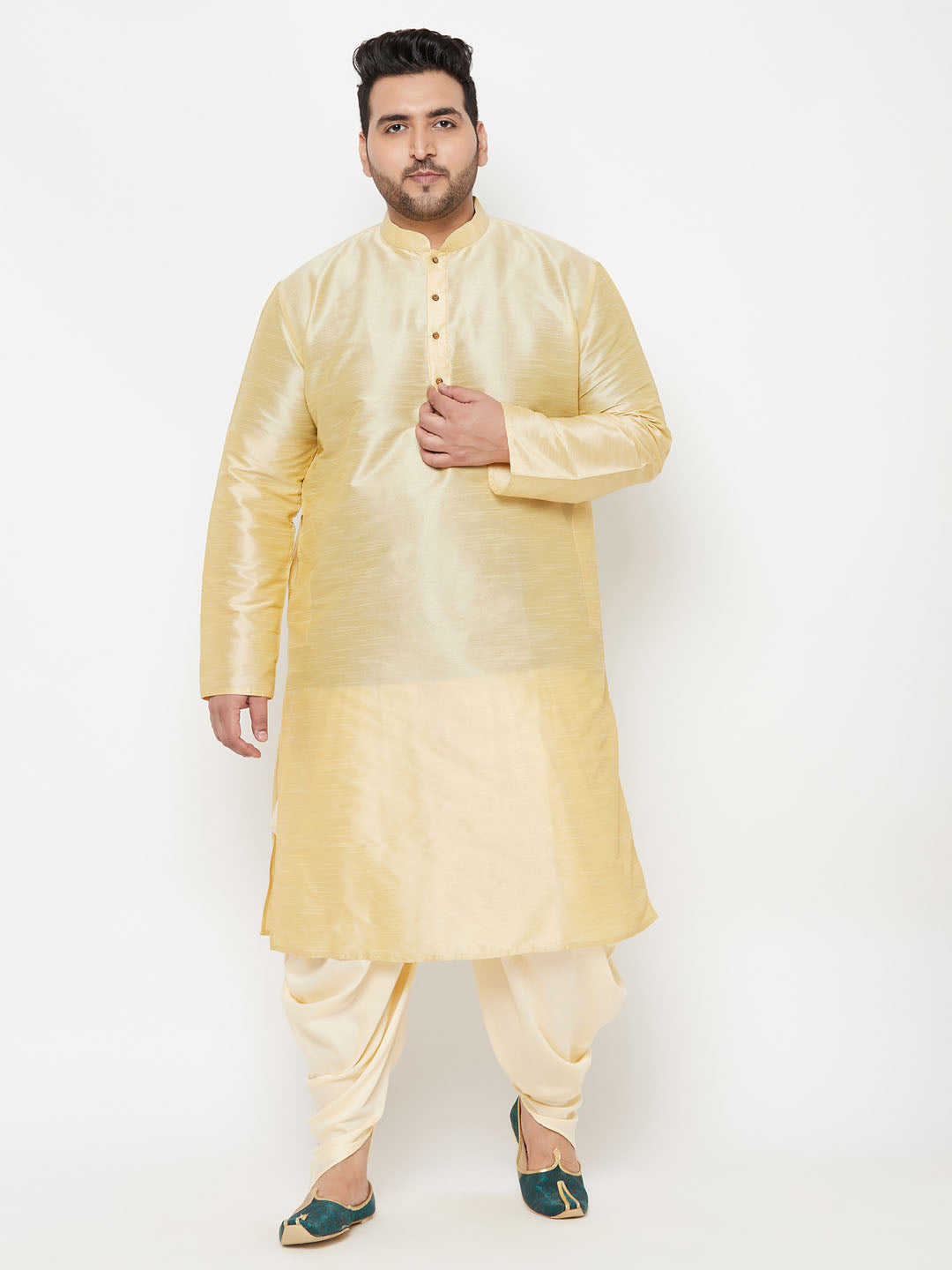 VASTRAMAY Men's PLUS  Size Gold Solid Cowl Dhoti Pants