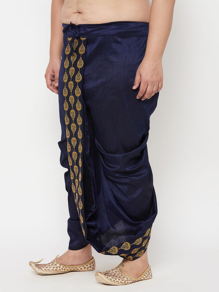 Vastramay Men's Plus Size Navy Blue Cotton Blend Embroidered Traditional Dhoti for a stylish and comfortable ethnic look