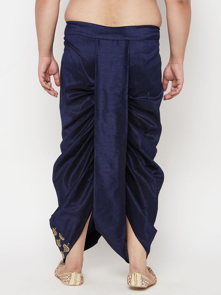 Embroidered traditional navy blue cotton blend dhoti for men's plus size