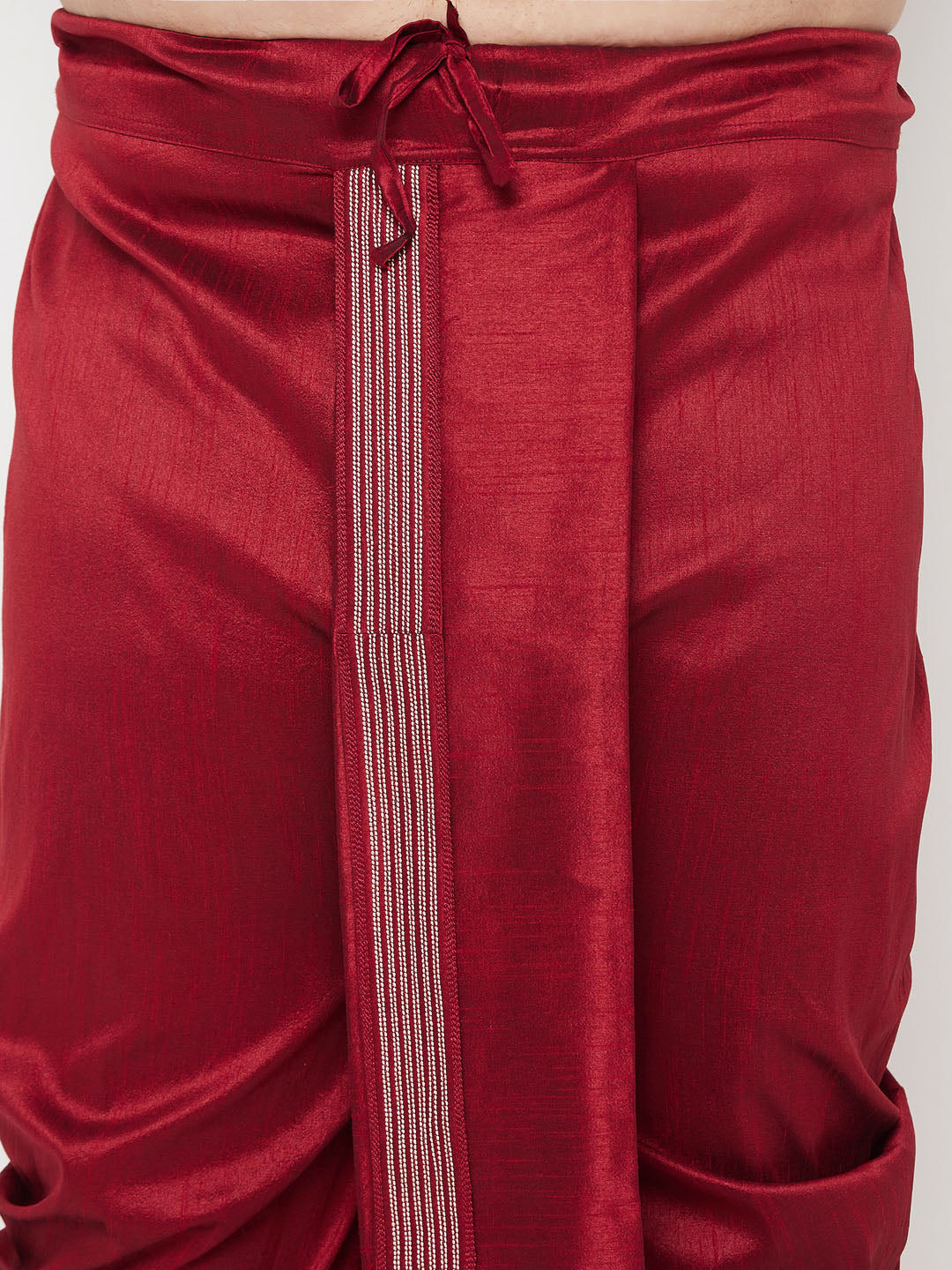 Vastramay Men's Plus Size Maroon Cotton Blend Thread Work Traditional Dhoti