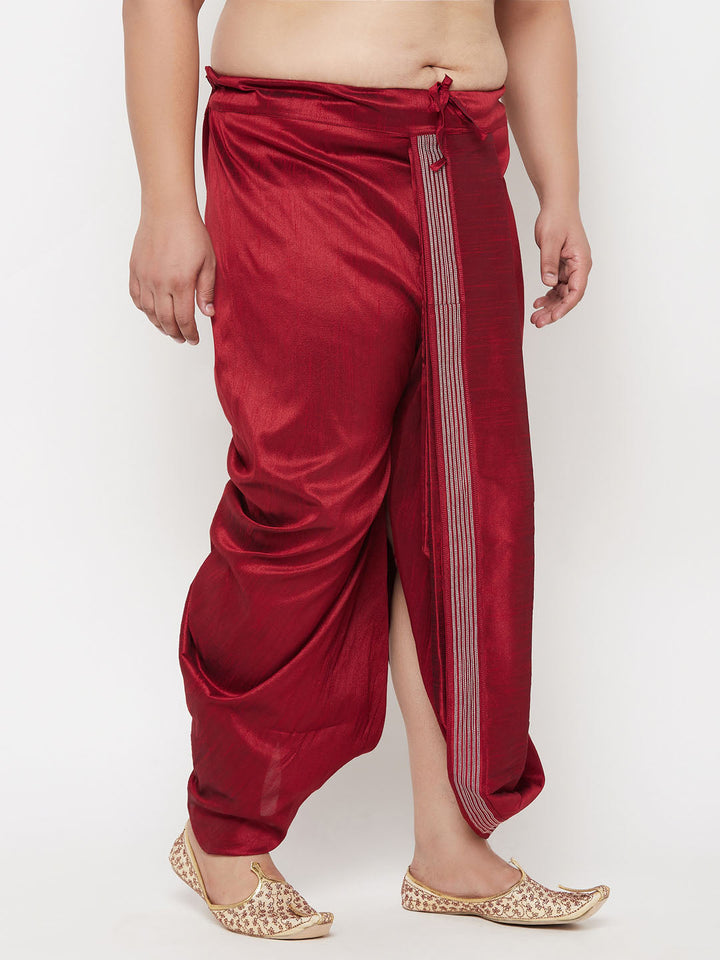 Vastramay Men's Plus Size Maroon Cotton Blend Thread Work Traditional Dhoti