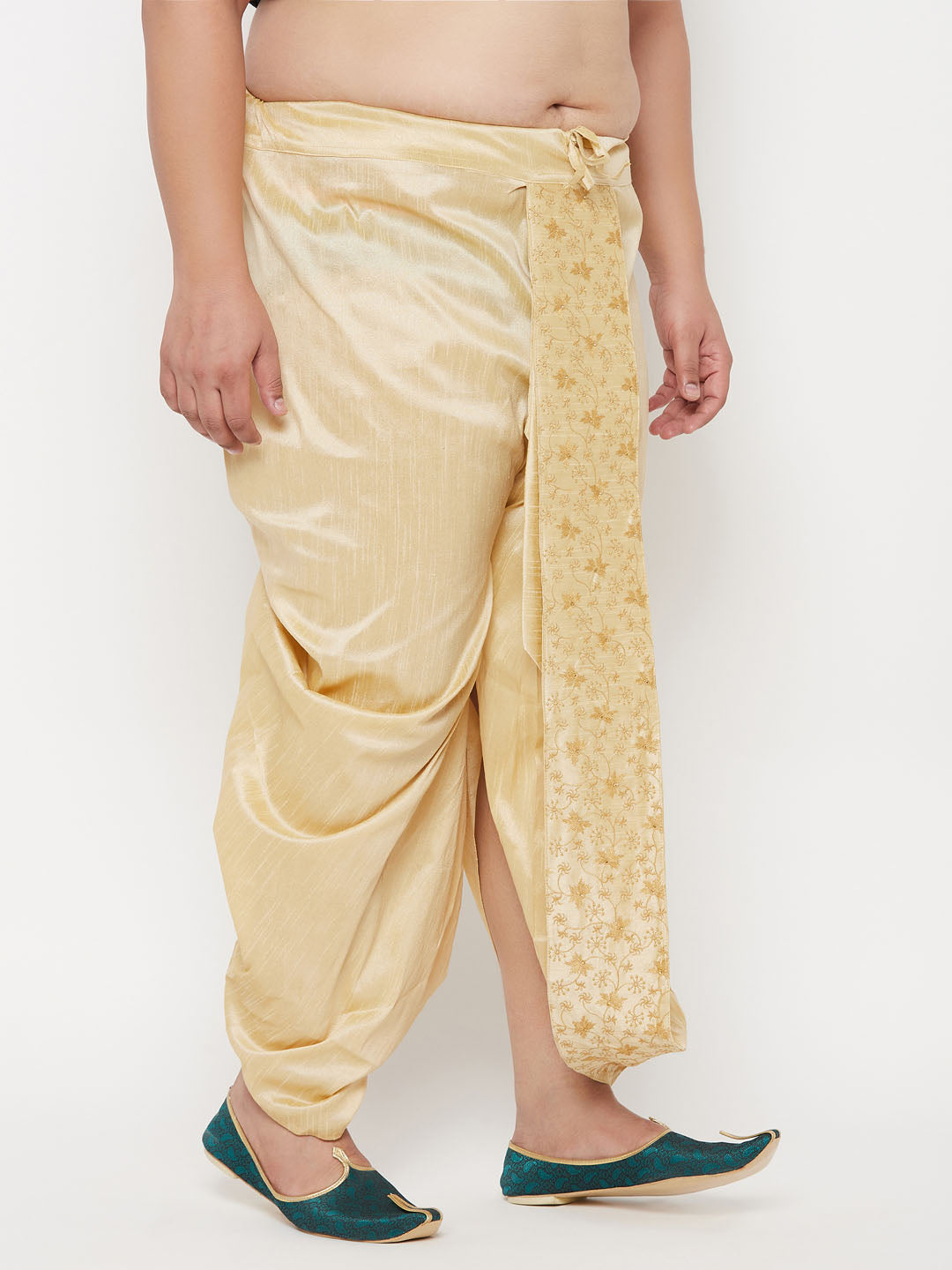 Elegant and traditional men's plus size dhoti with gold embroidery