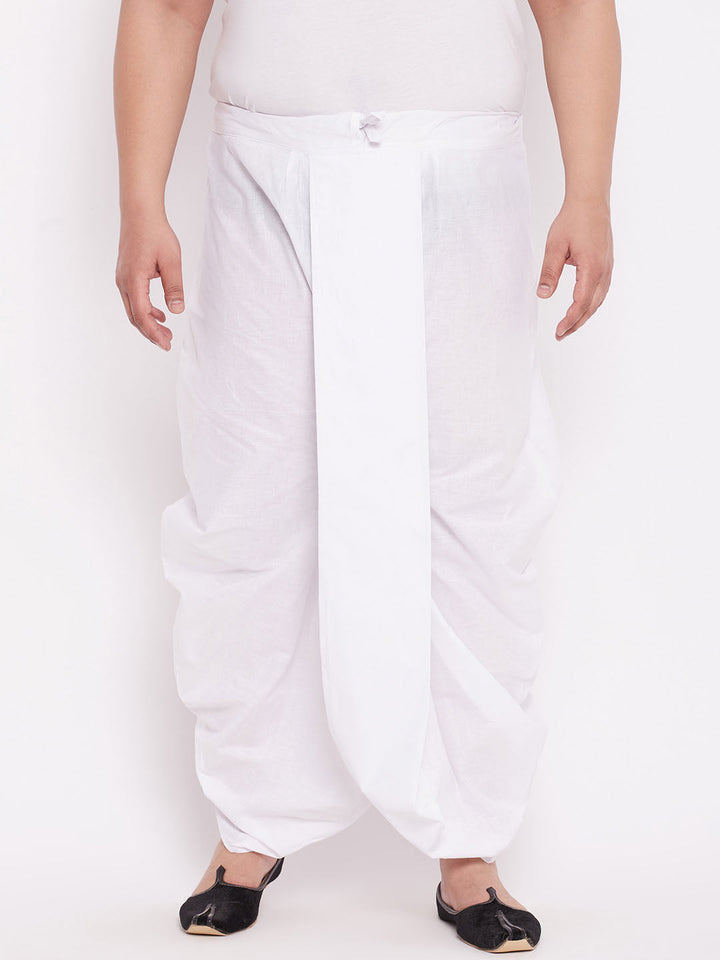  Vastramay Men's Plus Size Pure Cotton White Traditional Dhoti - Back View with Pleats and Comfortable Waistband