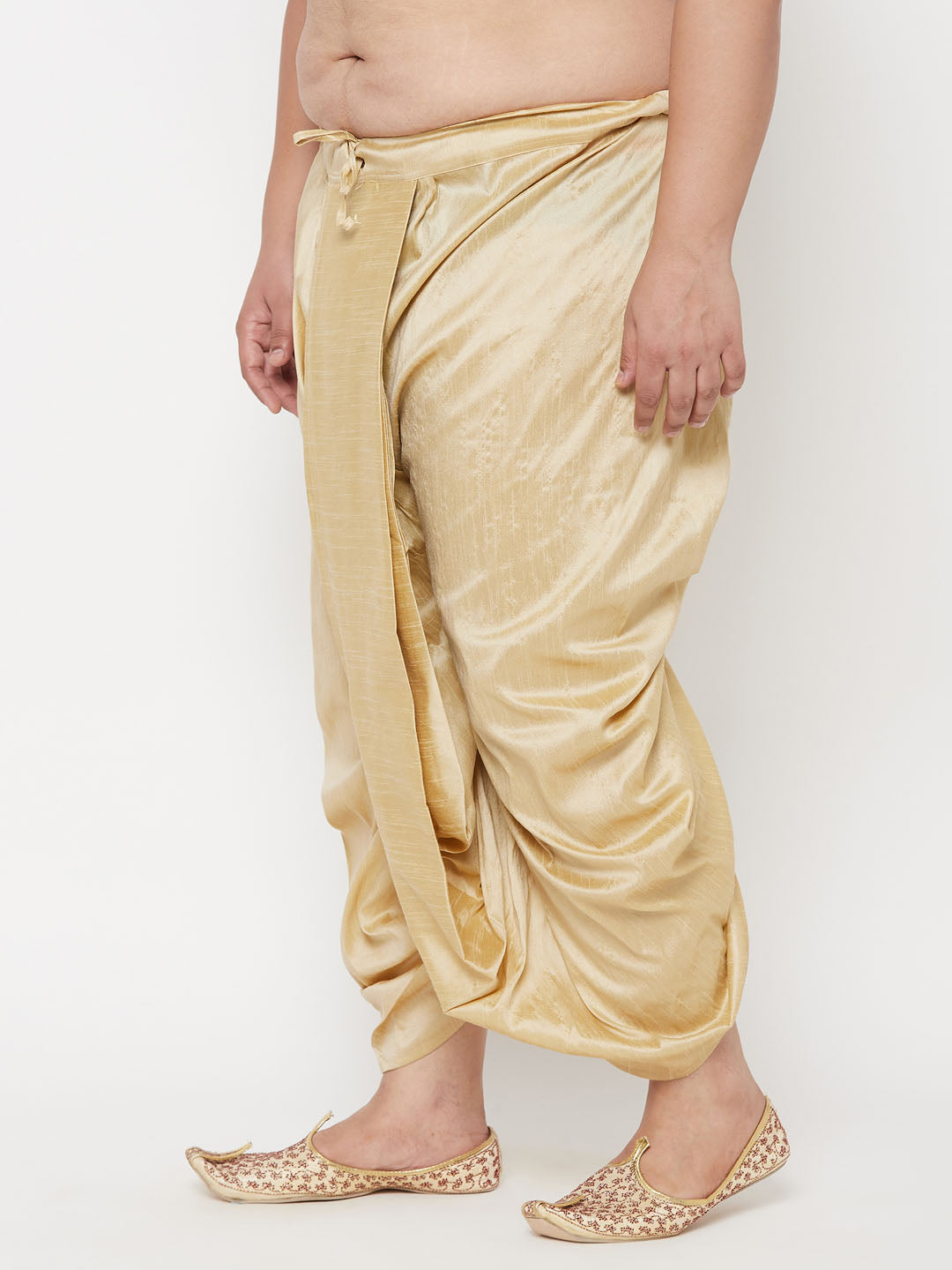 Vastramay Men's Plus Size Gold Cotton Blend Solid Traditional Dhoti