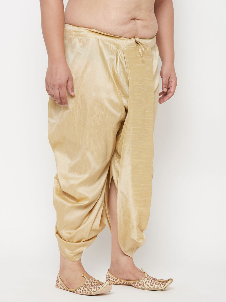 Vastramay Men's Plus Size Gold Cotton Blend Solid Traditional Dhoti