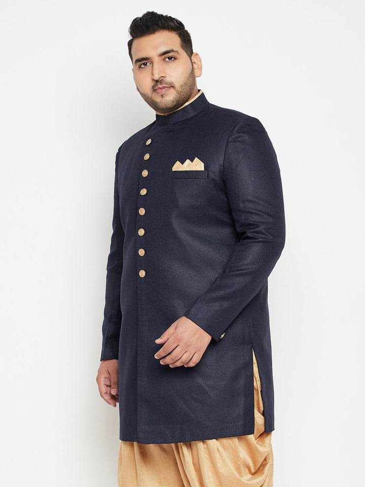 VASTRAMAY Men's Plus Size Navy Blue Slim Fit Sherwani Only Top for wedding and special occasions