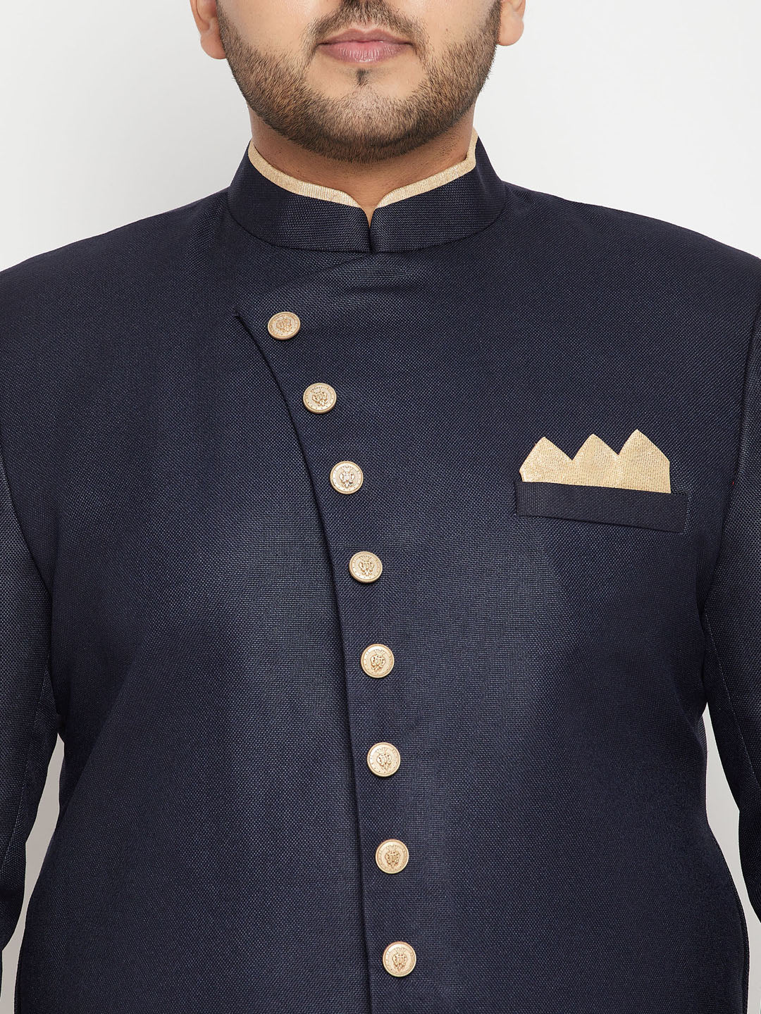 VASTRAMAY Men's Plus Size Navy Blue Slim Fit Sherwani Only Top